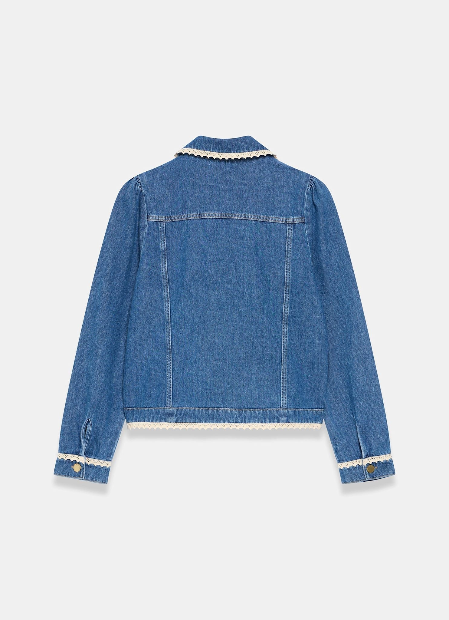 Mid Indigo Crochet Trim Denim Jacket