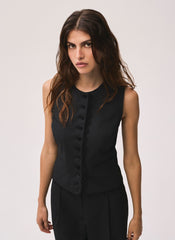 Black Lace Trim Waistcoat
