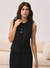 Black Lace Trim Waistcoat