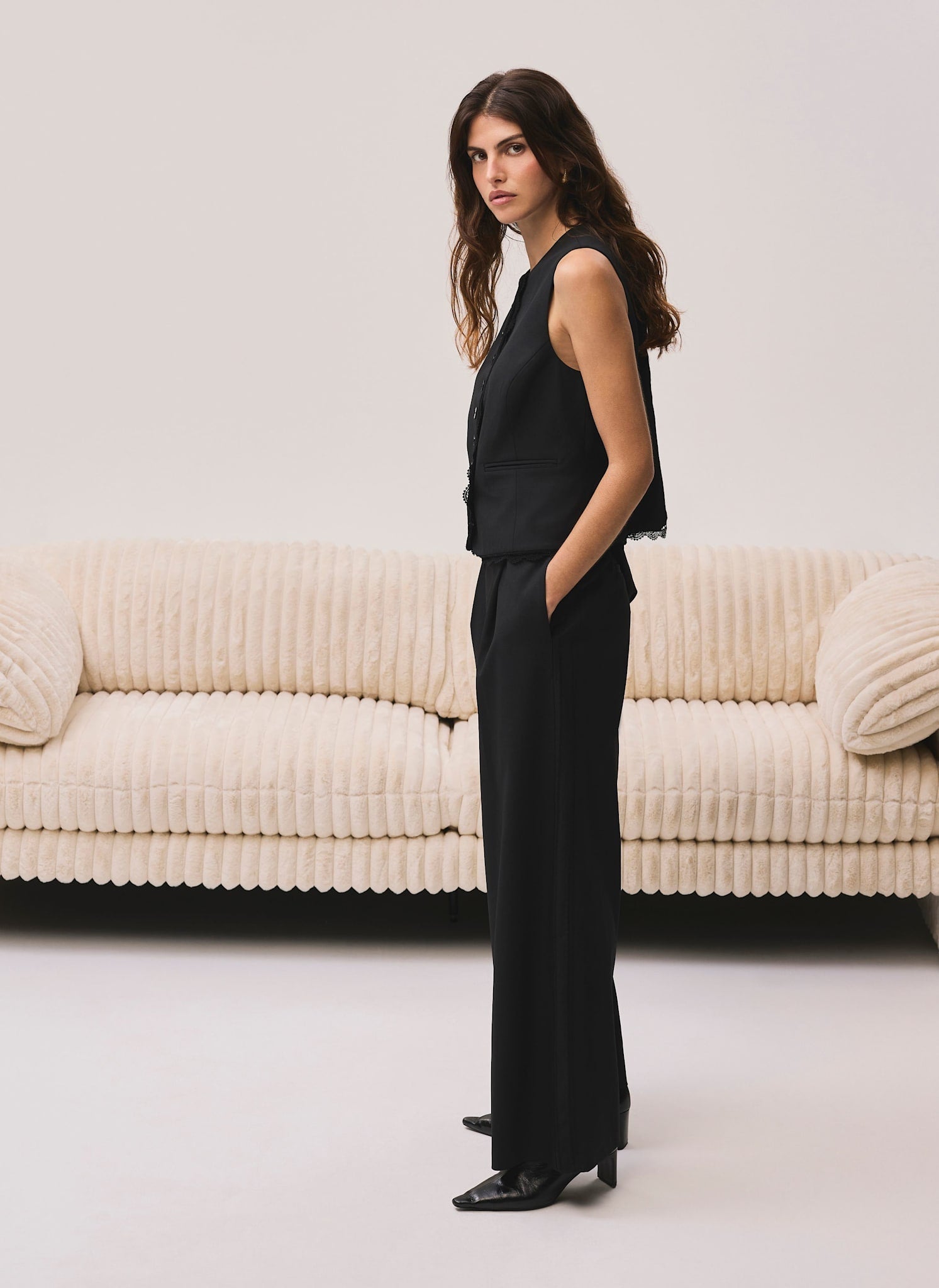 Black Lace Trim Waistcoat