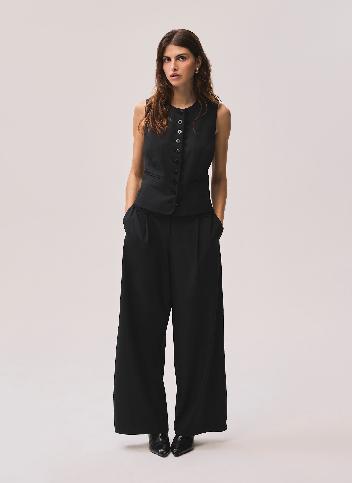 Black Lace Trim Waistcoat