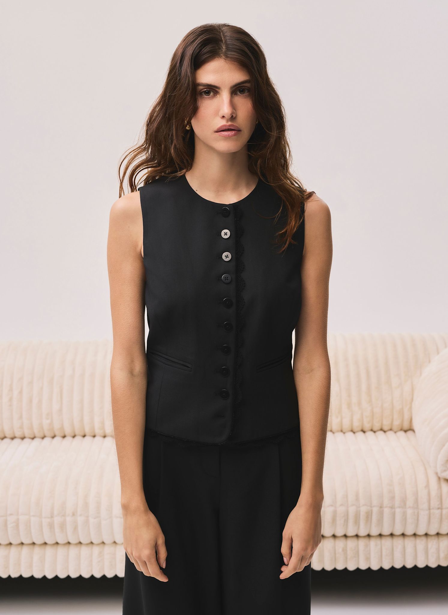 Black Lace Trim Waistcoat