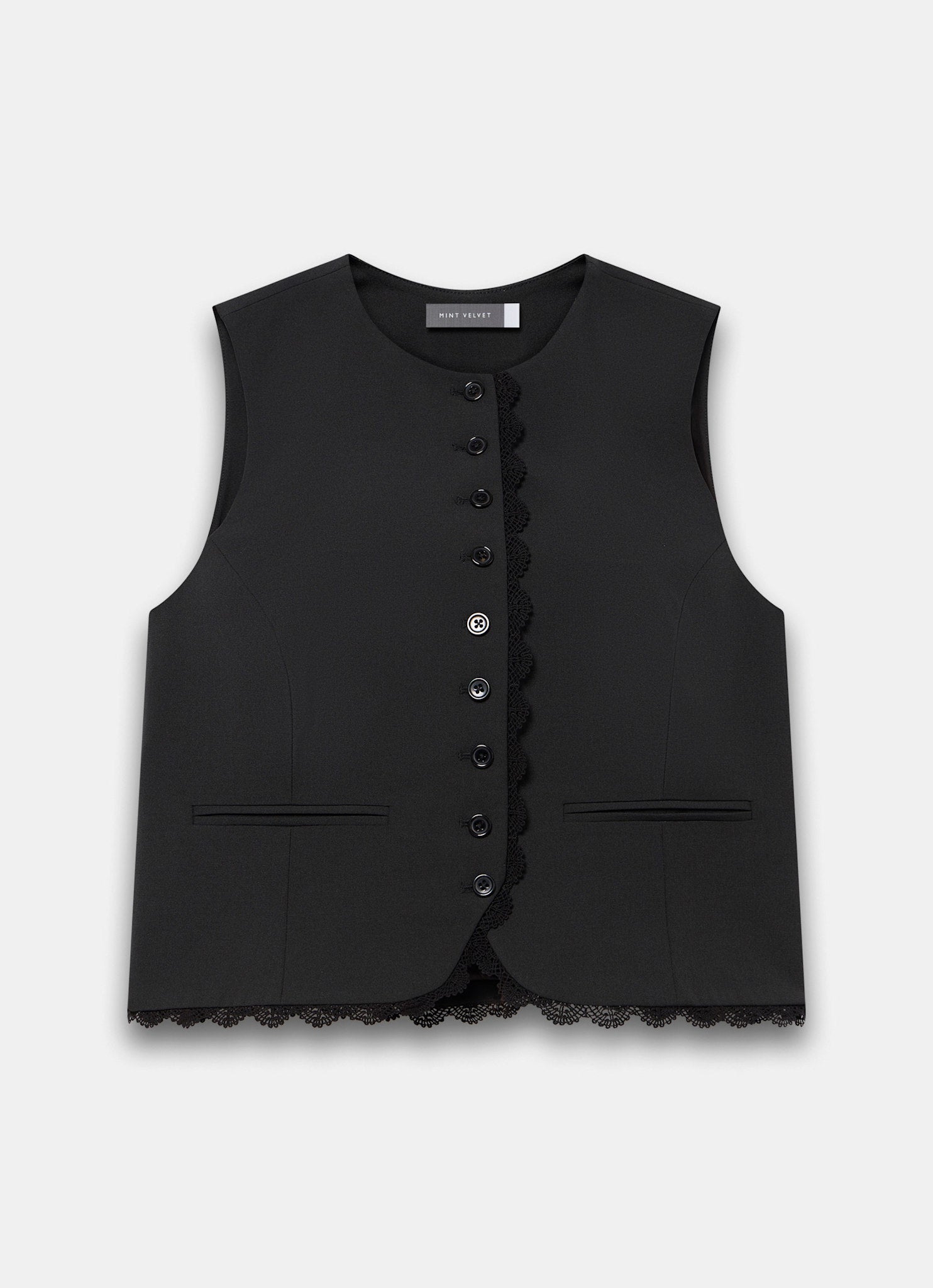 Black Lace Trim Waistcoat