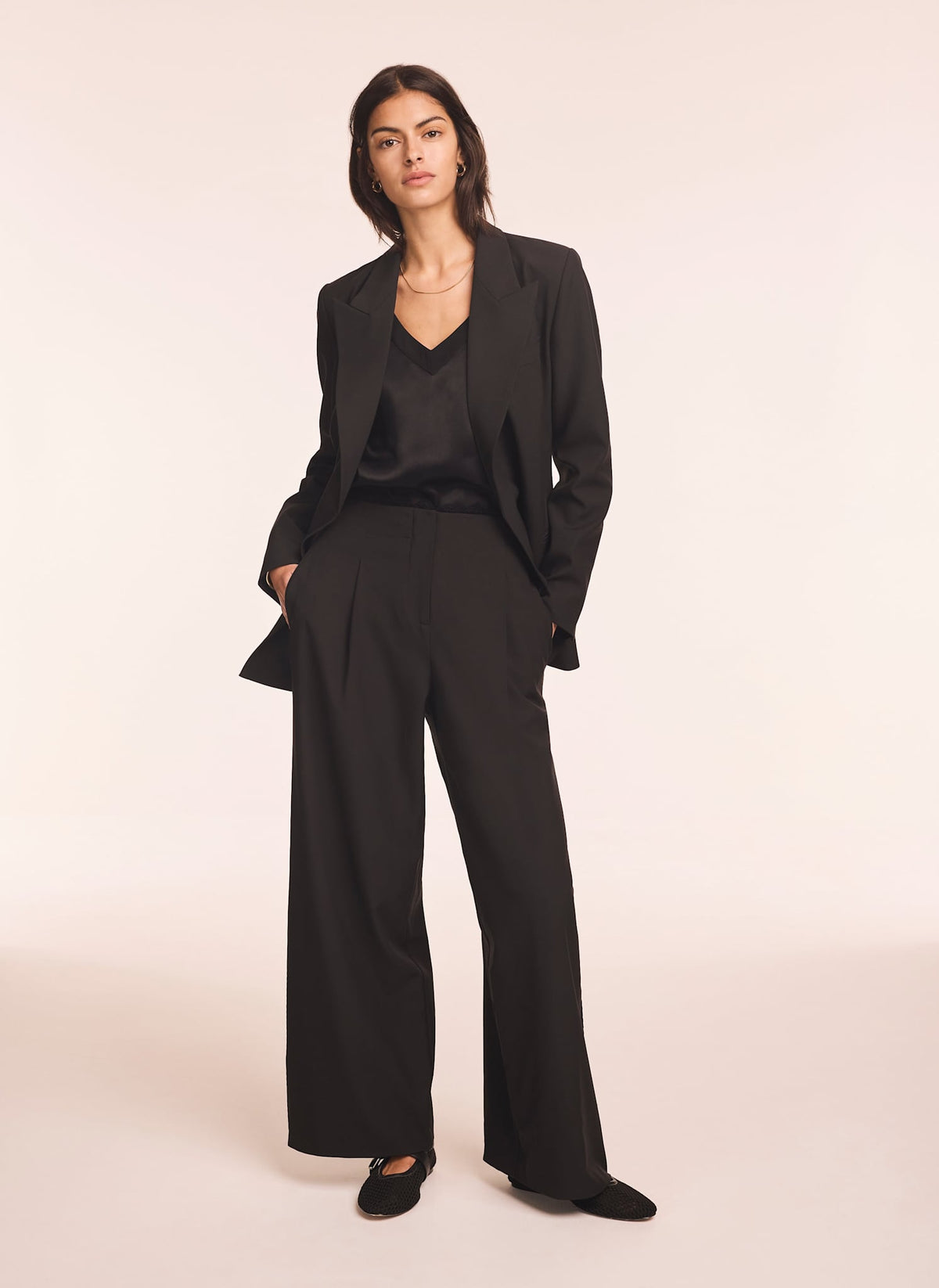 Black Lace Trim Wide Trousers