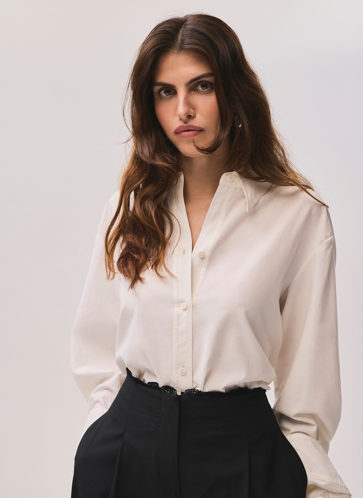 Black Lace Trim Wide Trousers