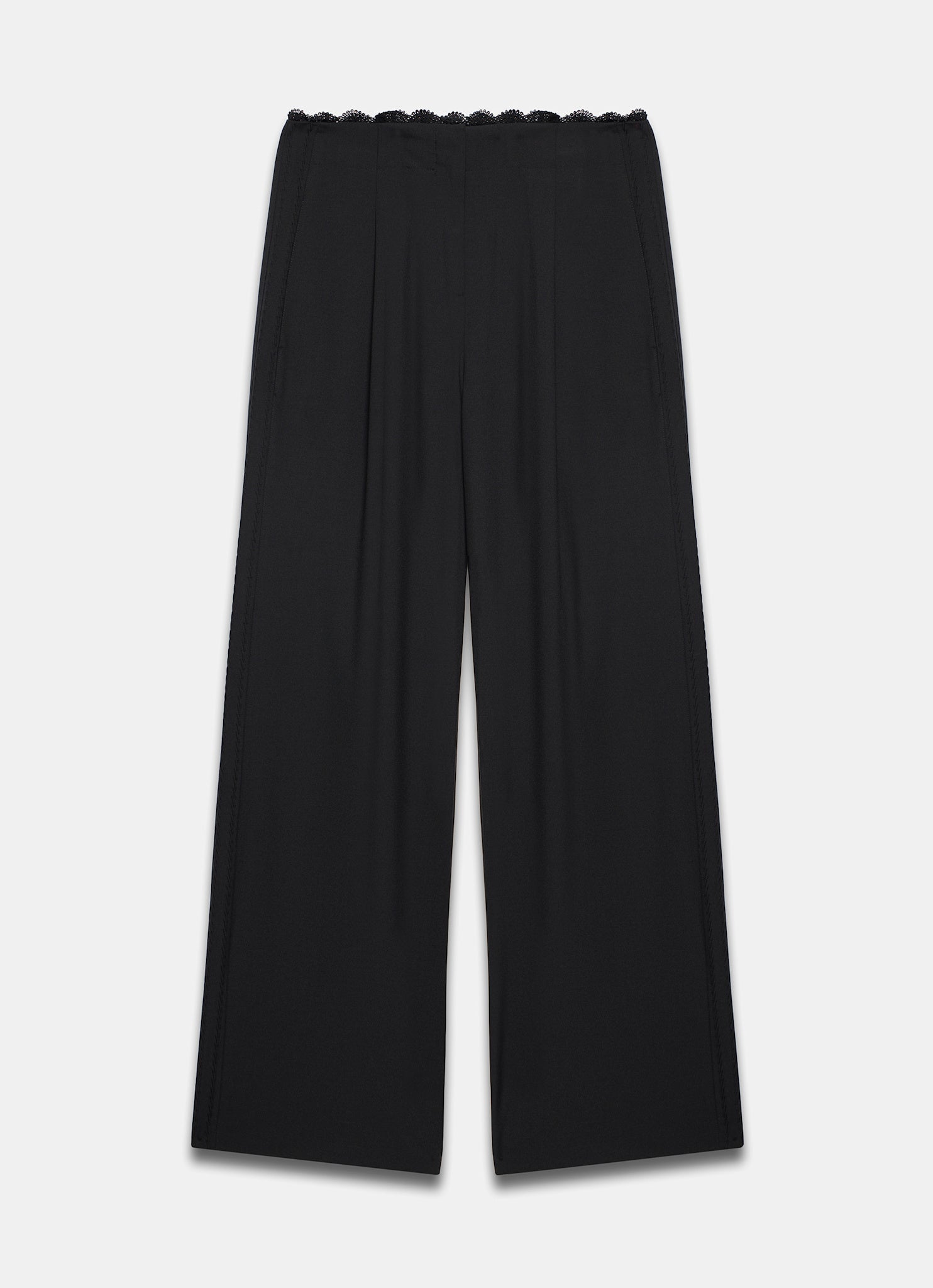 Black Lace Trim Wide Trousers