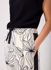 Cream Floral Print Wide Satin Trousers