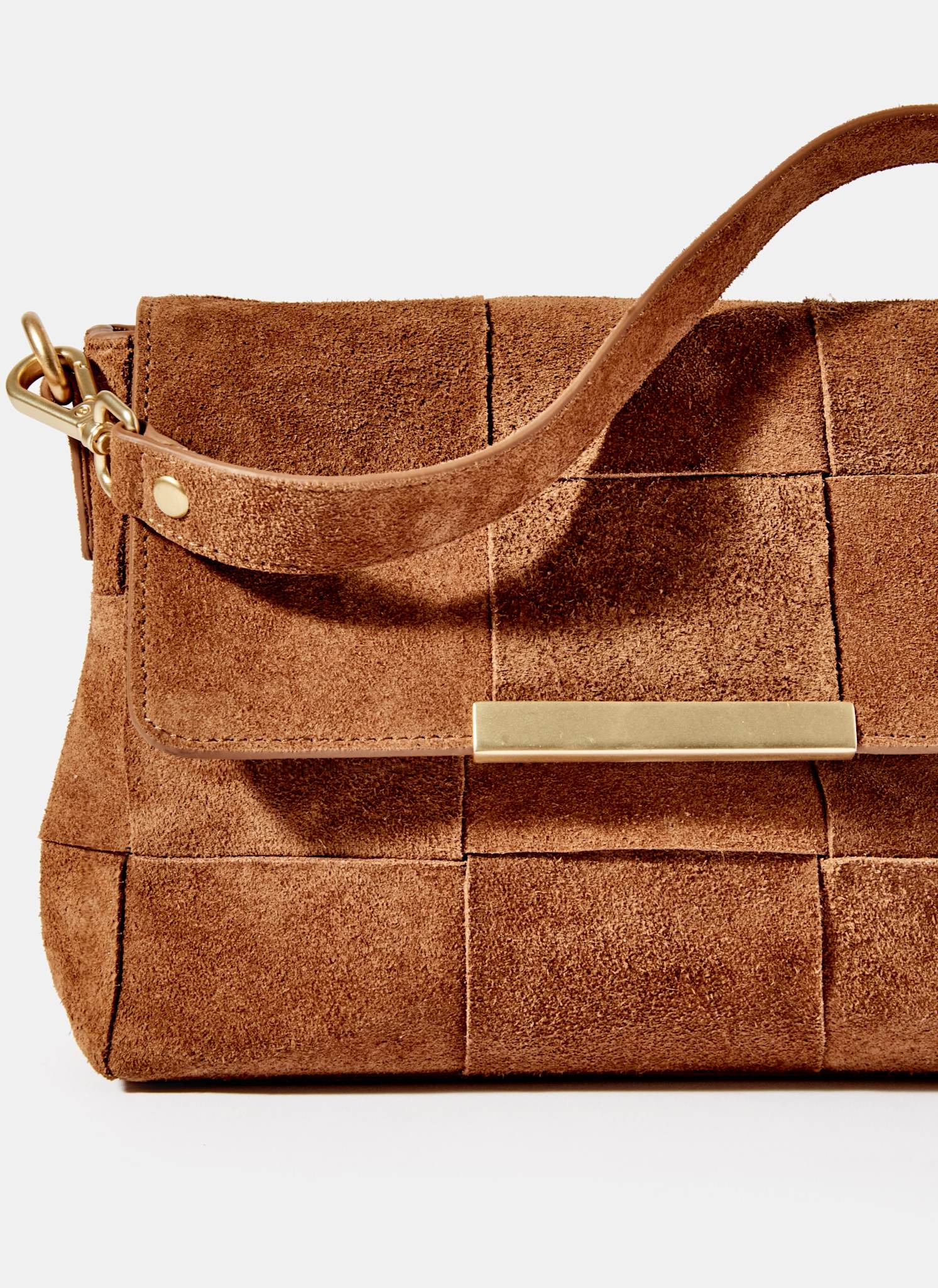 Lara Tan Suede Woven Crossbody Bag