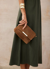 Lara Tan Suede Woven Crossbody Bag