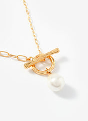 Gold Tone Pearl Lariat Style Necklace
