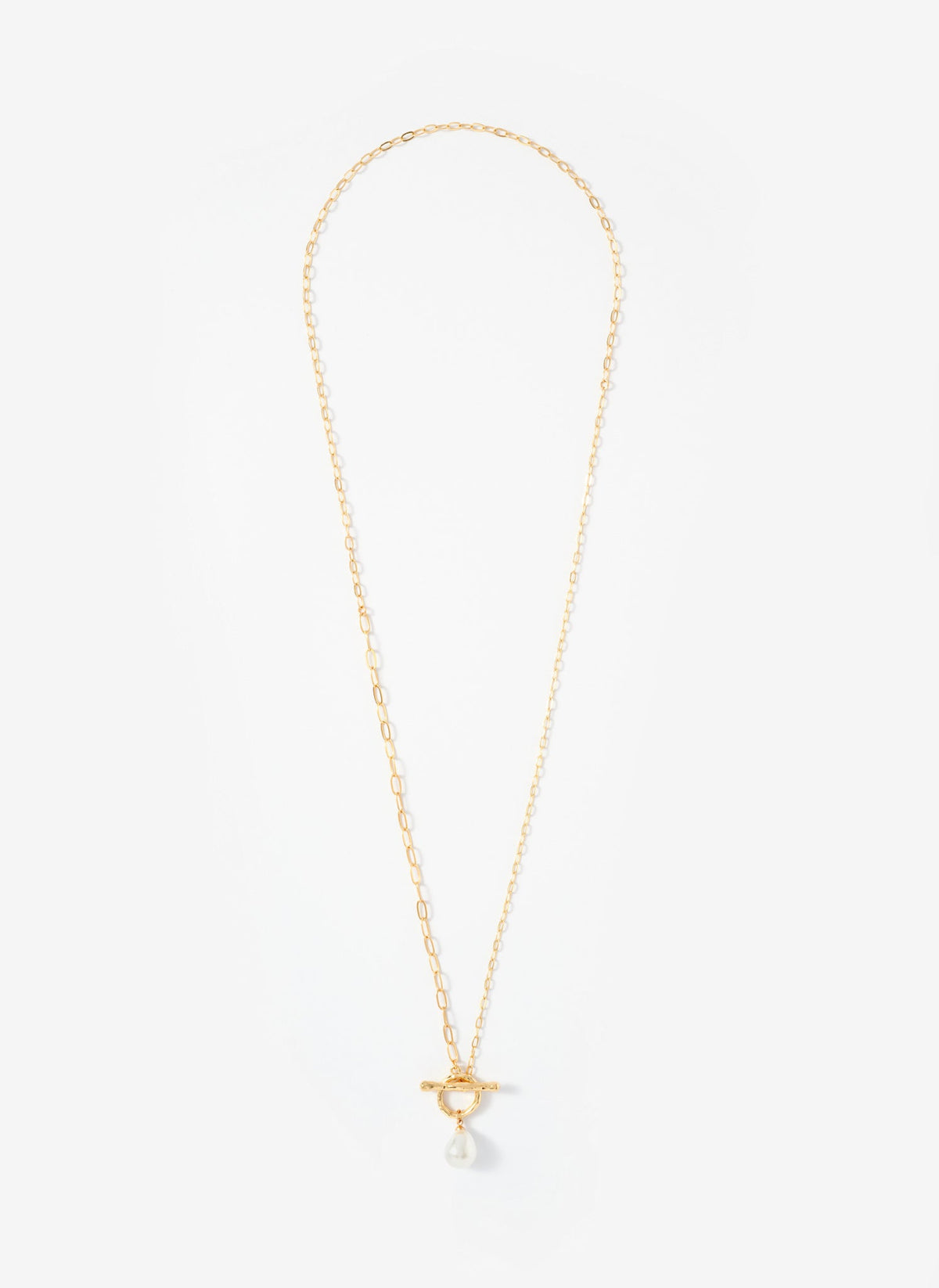 Gold Tone Pearl Lariat Style Necklace