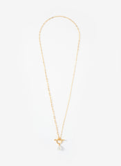 Gold Tone Pearl Lariat Style Necklace