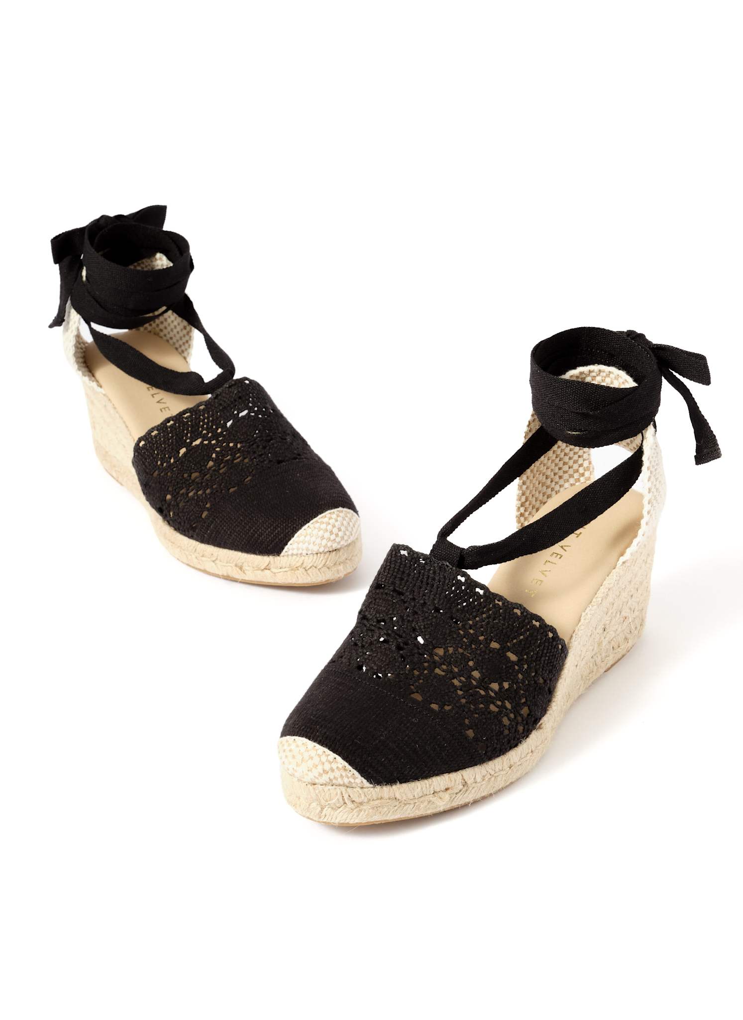 Laura Black Espadrille Wedge Sandals