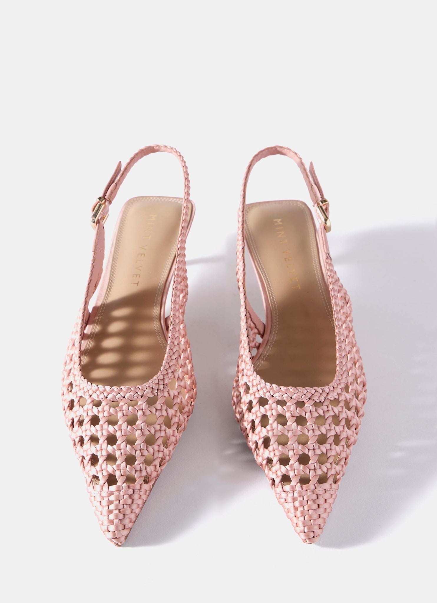Lea Pink Woven Kitten Heels
