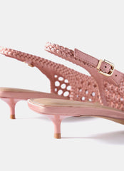 Lea Pink Woven Kitten Heels