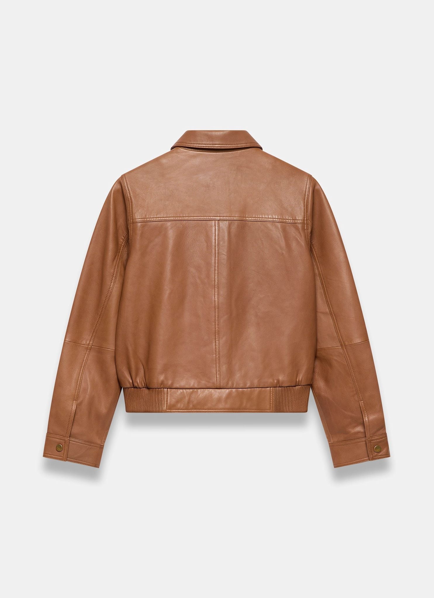 Tan Leather Collared Bomber Jacket