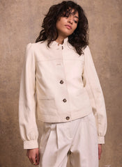 Cream Leather Puff Sleeve Jacket
