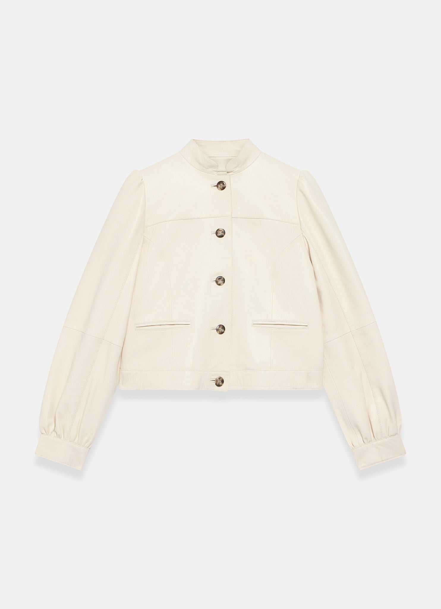 Cream Leather Puff Sleeve Jacket