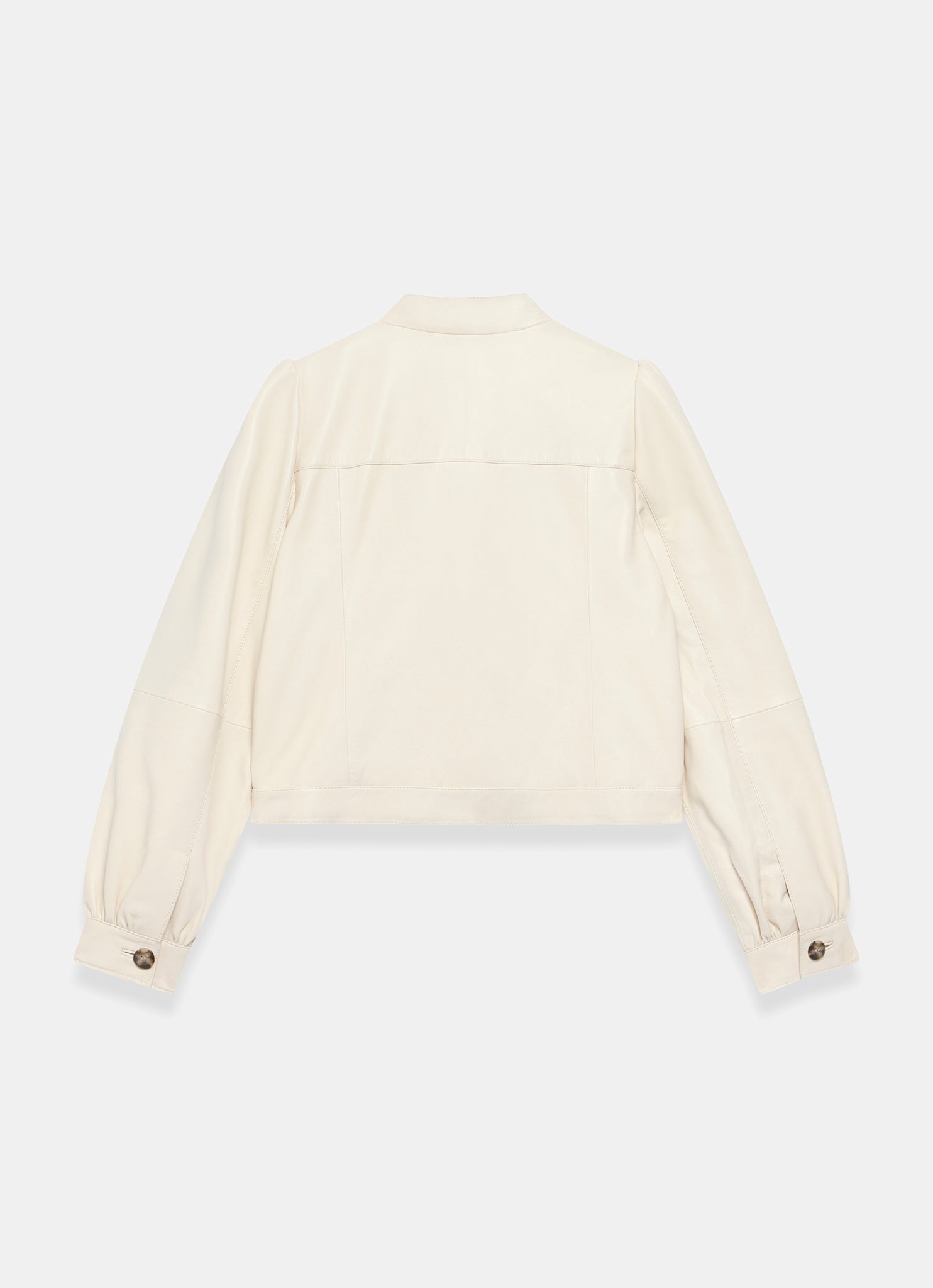 Cream Leather Puff Sleeve Jacket
