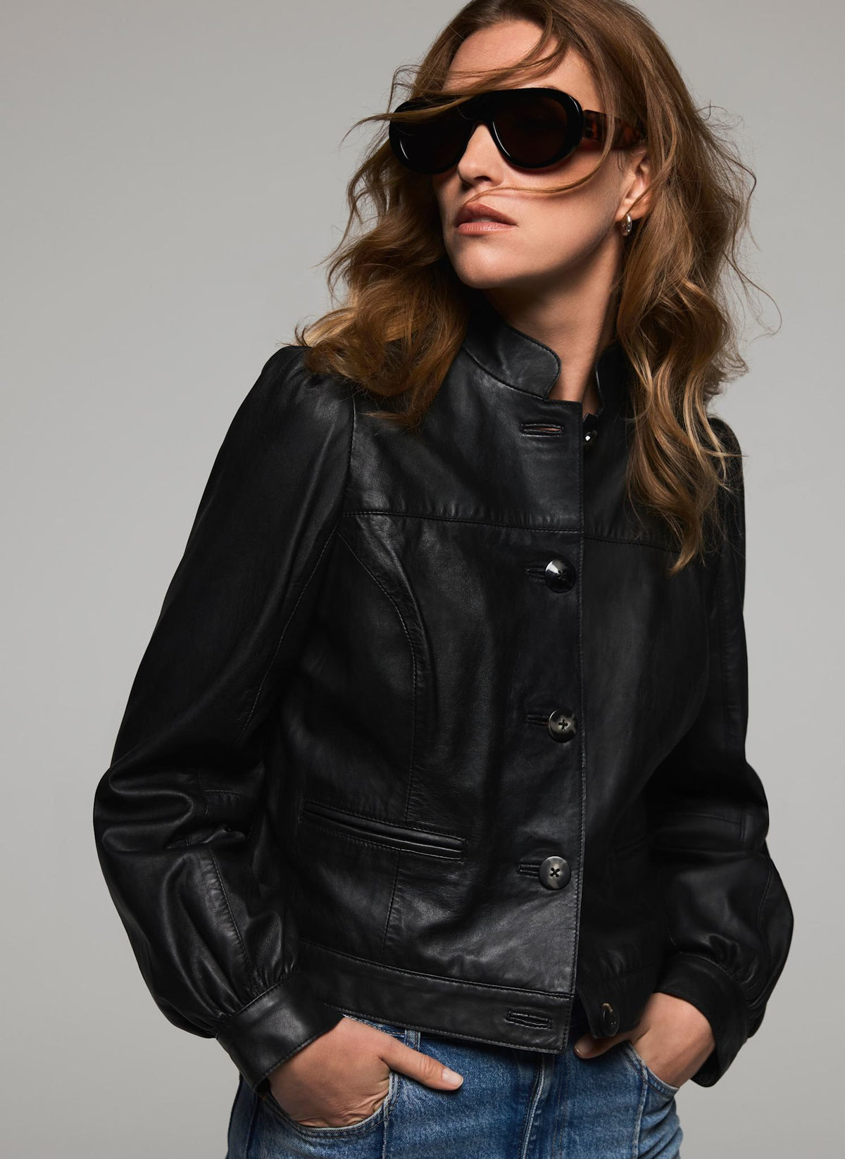 Black Leather Puff Sleeve Jacket