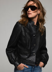 Black Leather Puff Sleeve Jacket