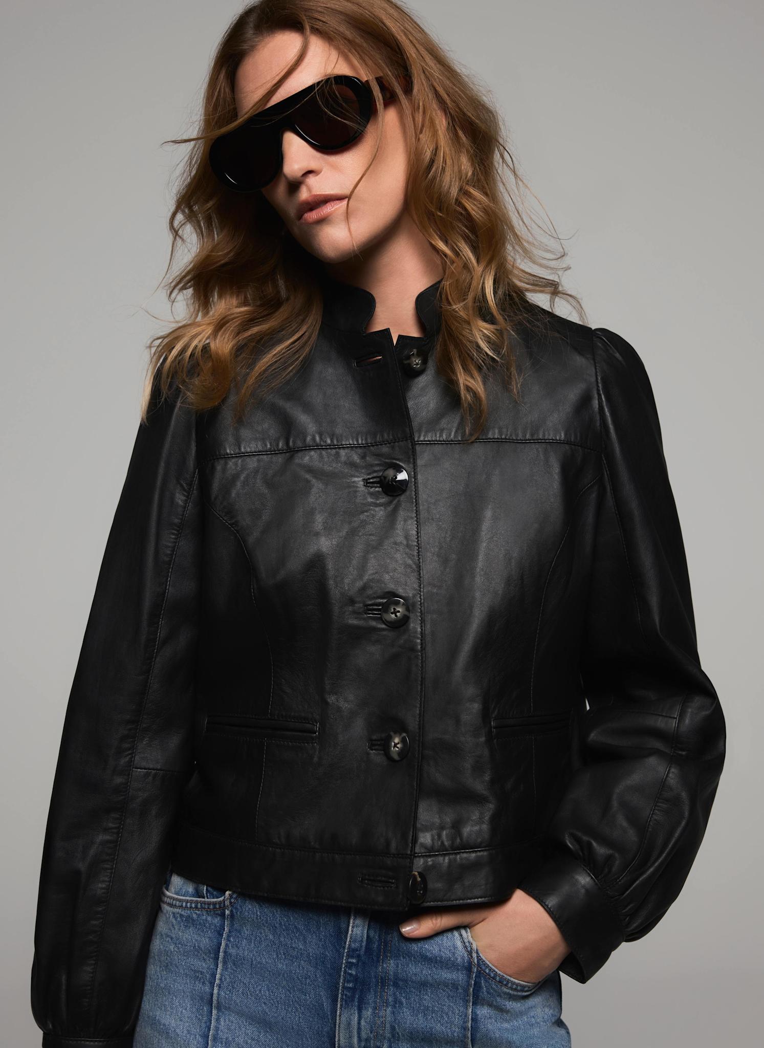 Black Leather Puff Sleeve Jacket