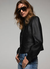 Black Leather Puff Sleeve Jacket