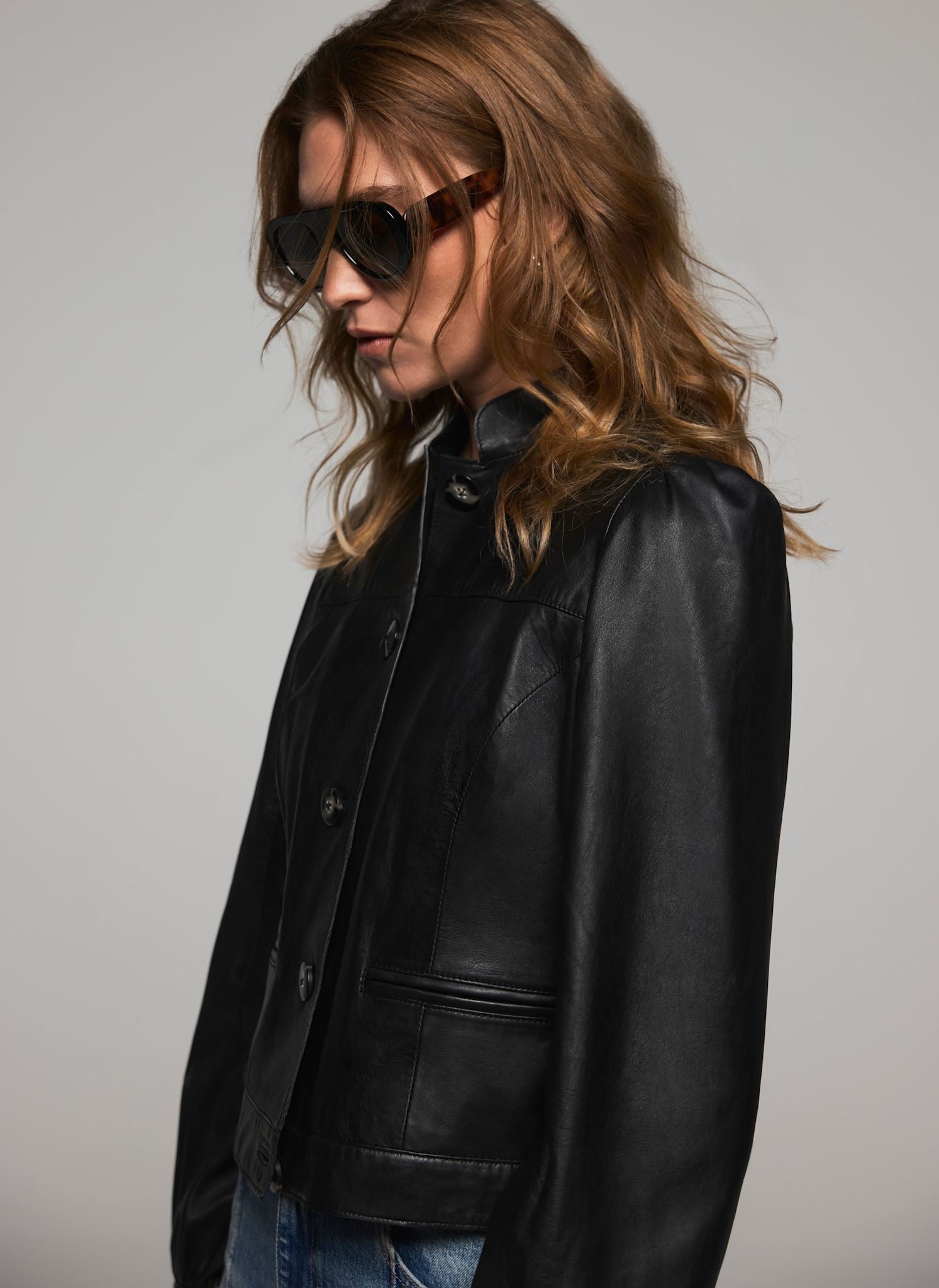 Black Leather Puff Sleeve Jacket