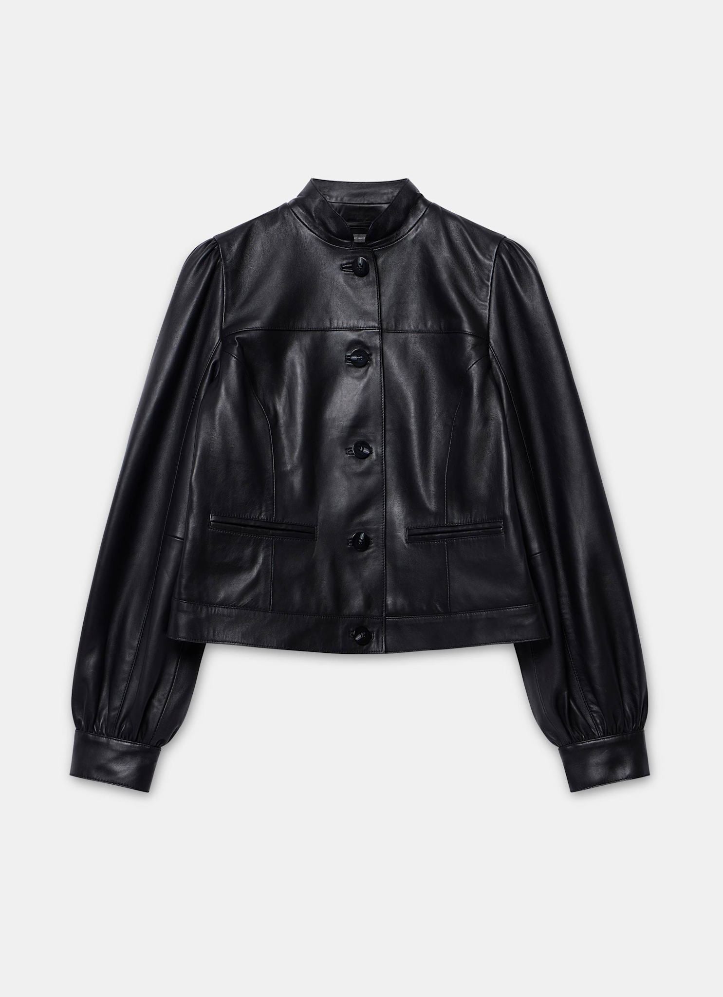 Black Leather Puff Sleeve Jacket