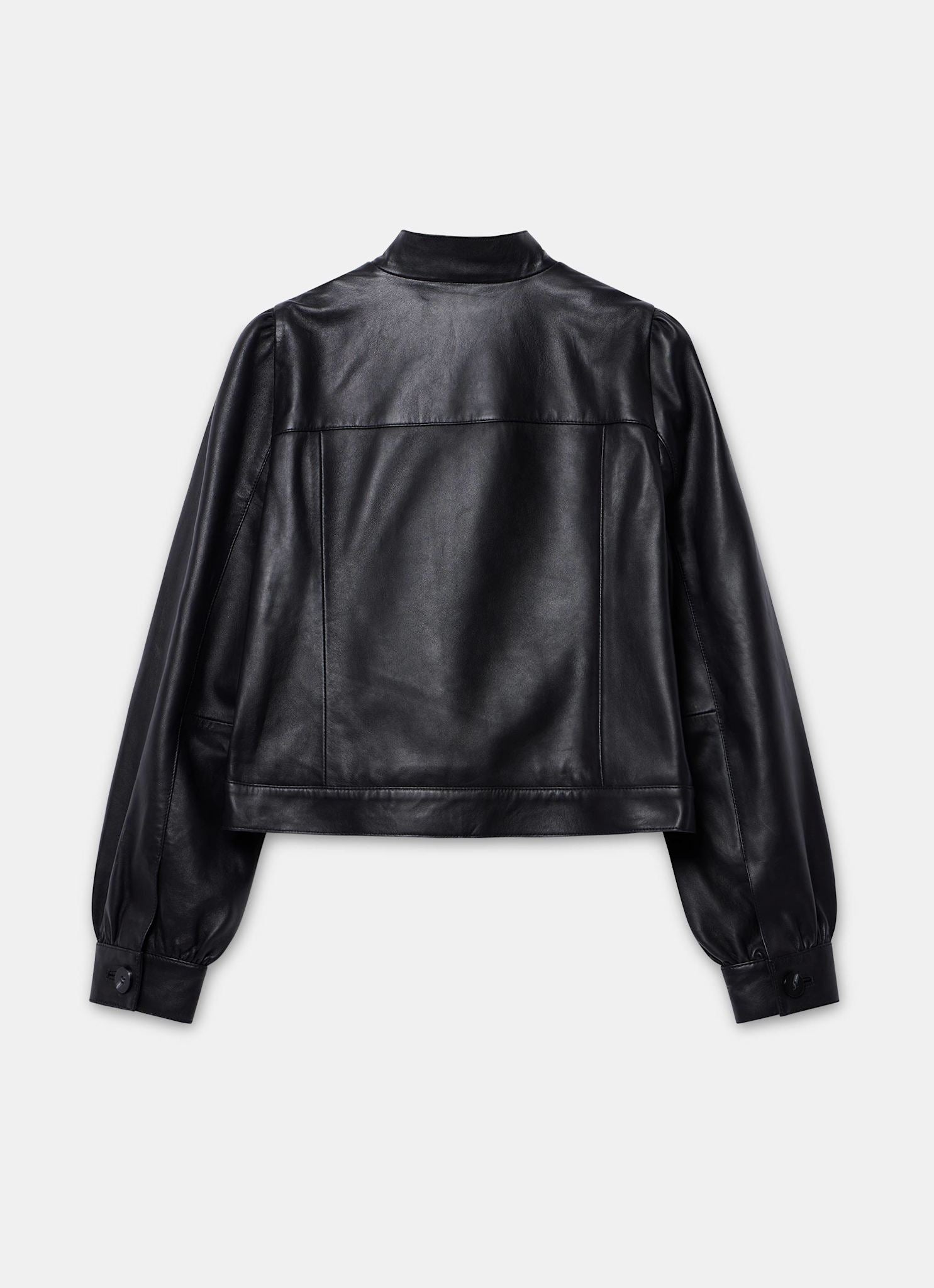 Black Leather Puff Sleeve Jacket
