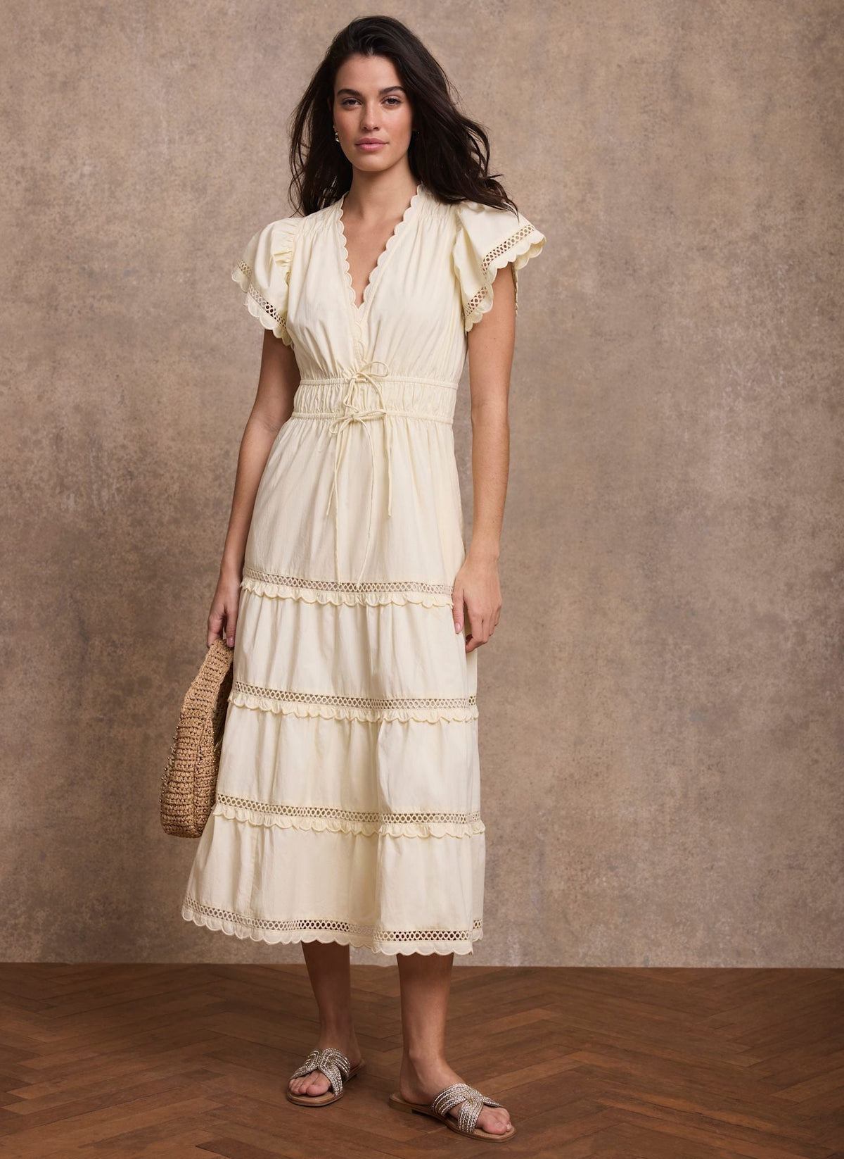 Yellow Cotton Ruffle Maxi Dress