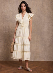 Yellow Cotton Ruffle Maxi Dress