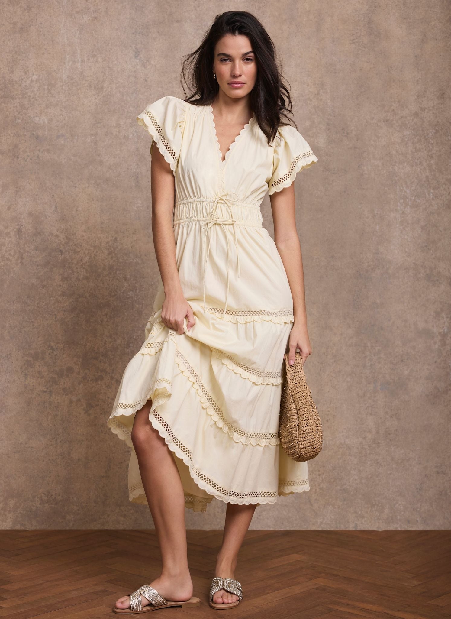 Yellow Cotton Ruffle Maxi Dress