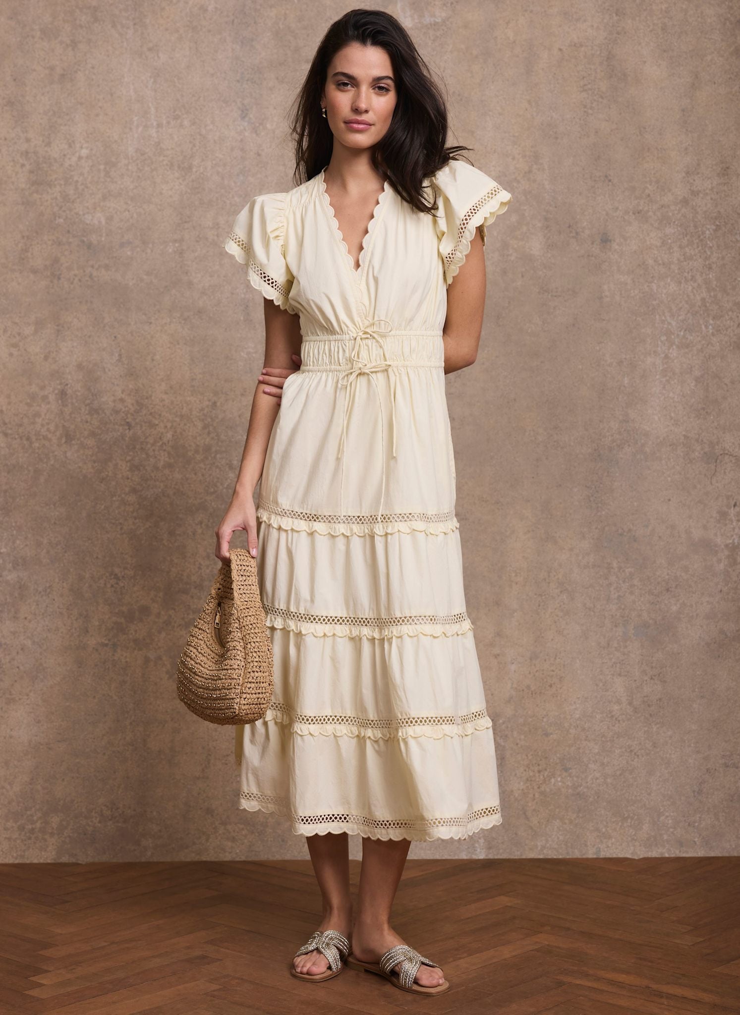 Yellow Cotton Ruffle Maxi Dress