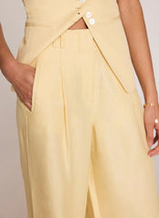 Yellow Linen Blend Pleated Wide Leg Trousers
