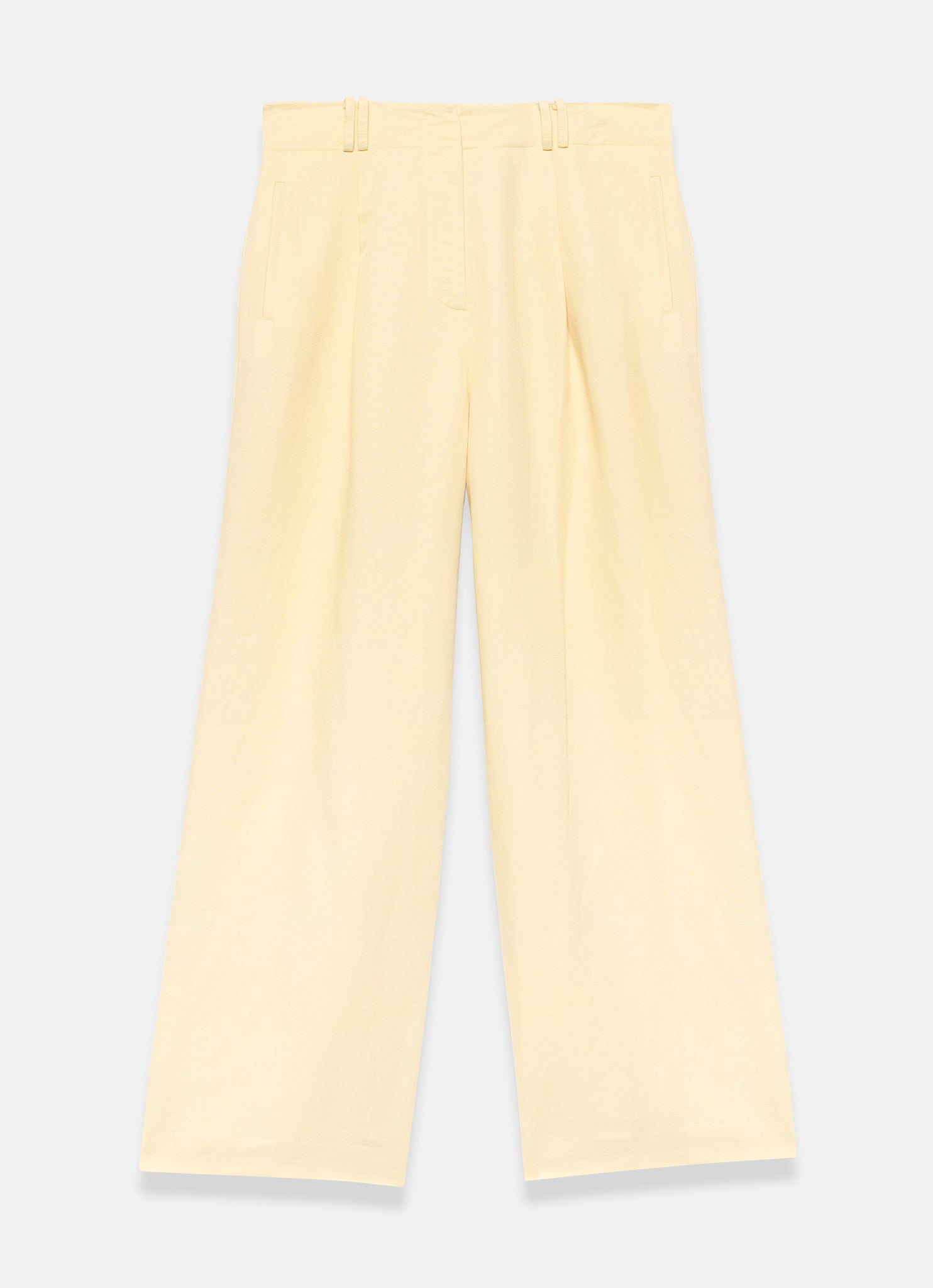 Yellow Linen Blend Pleated Wide Leg Trousers