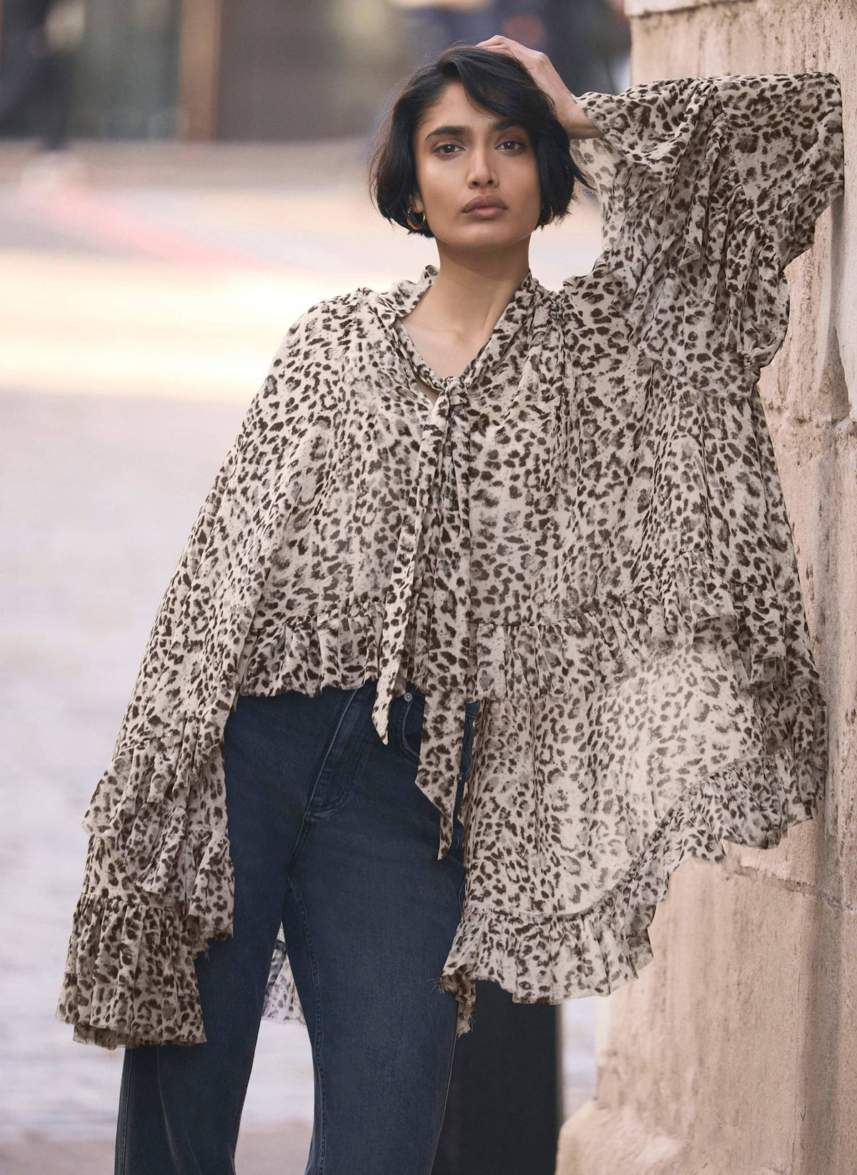 Leopard Print Ruffle Blouse