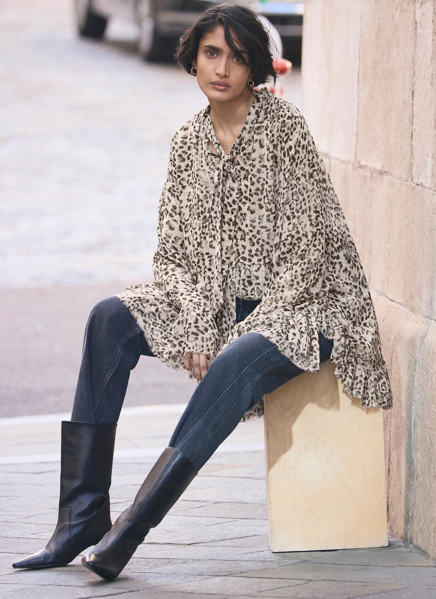 Leopard Print Ruffle Blouse