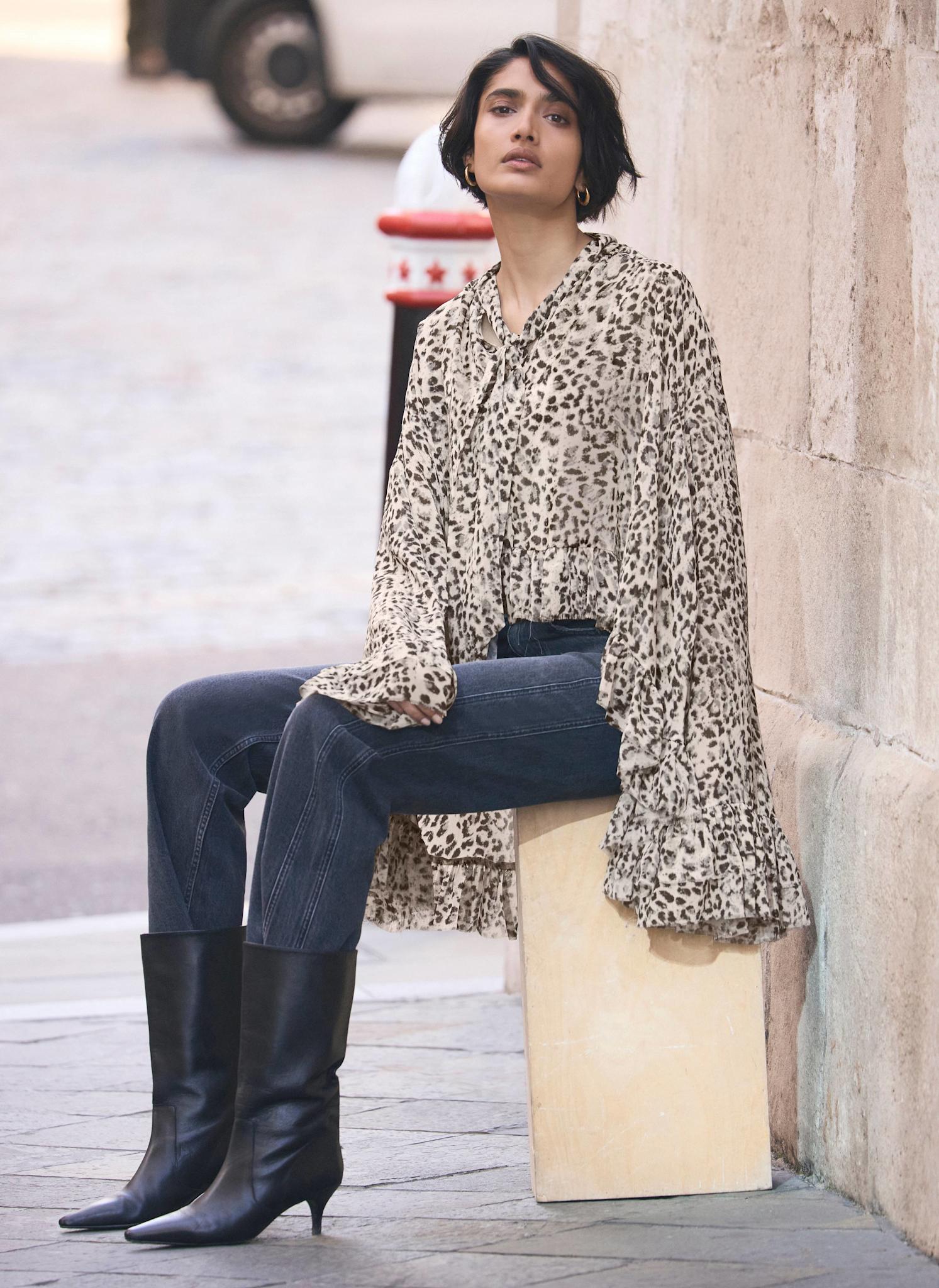 Leopard Print Ruffle Blouse