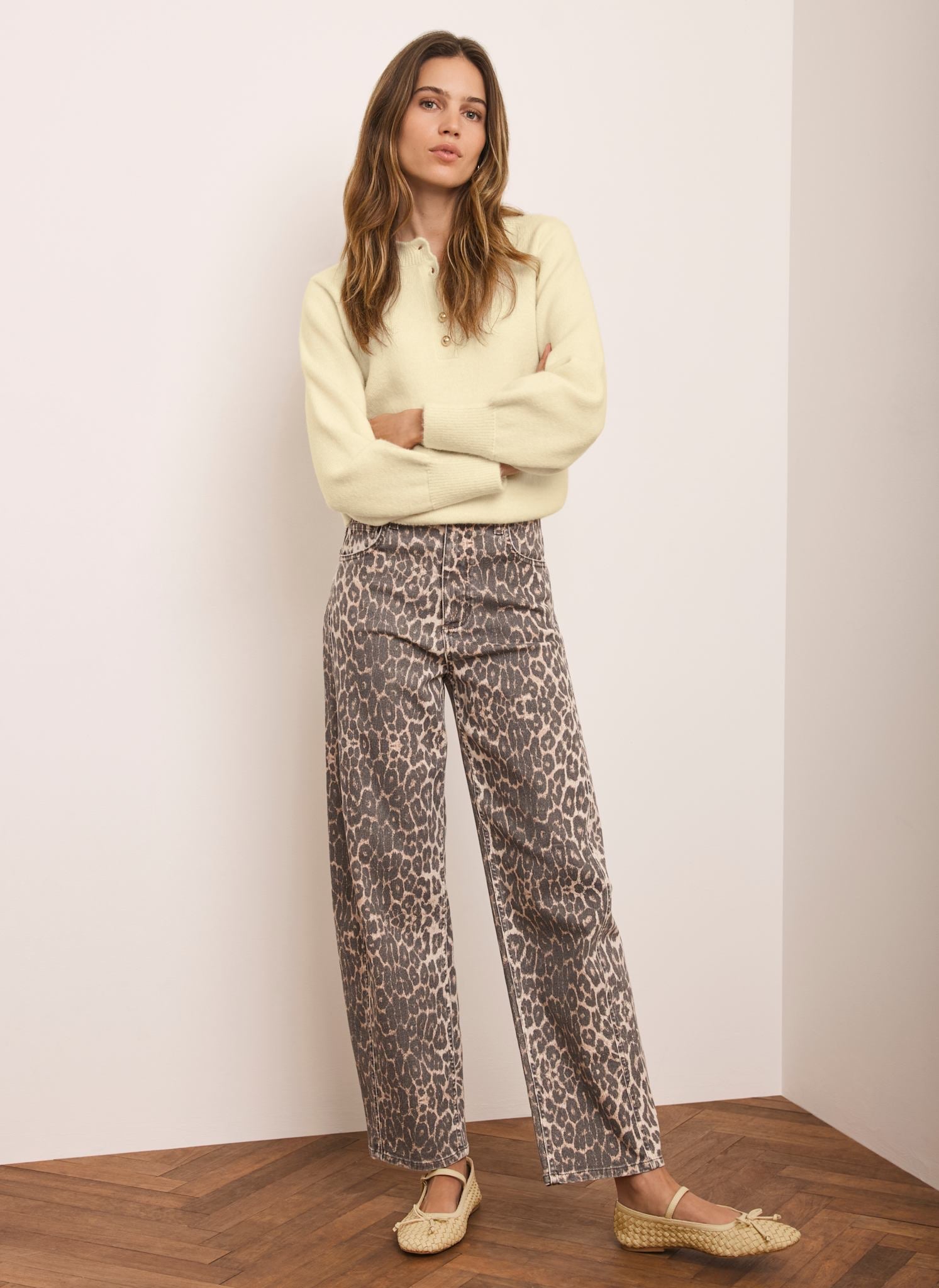 Leopard Print Barrel Leg Jeans