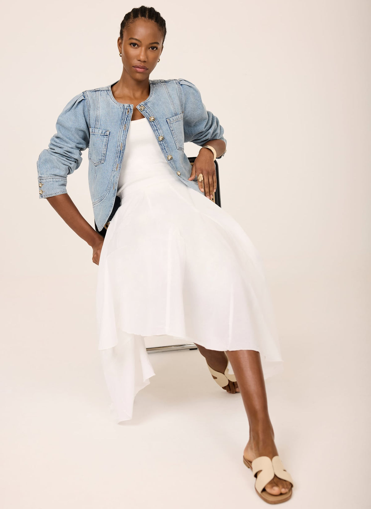 Light Indigo Collarless Denim Jacket