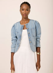 Light Indigo Collarless Denim Jacket