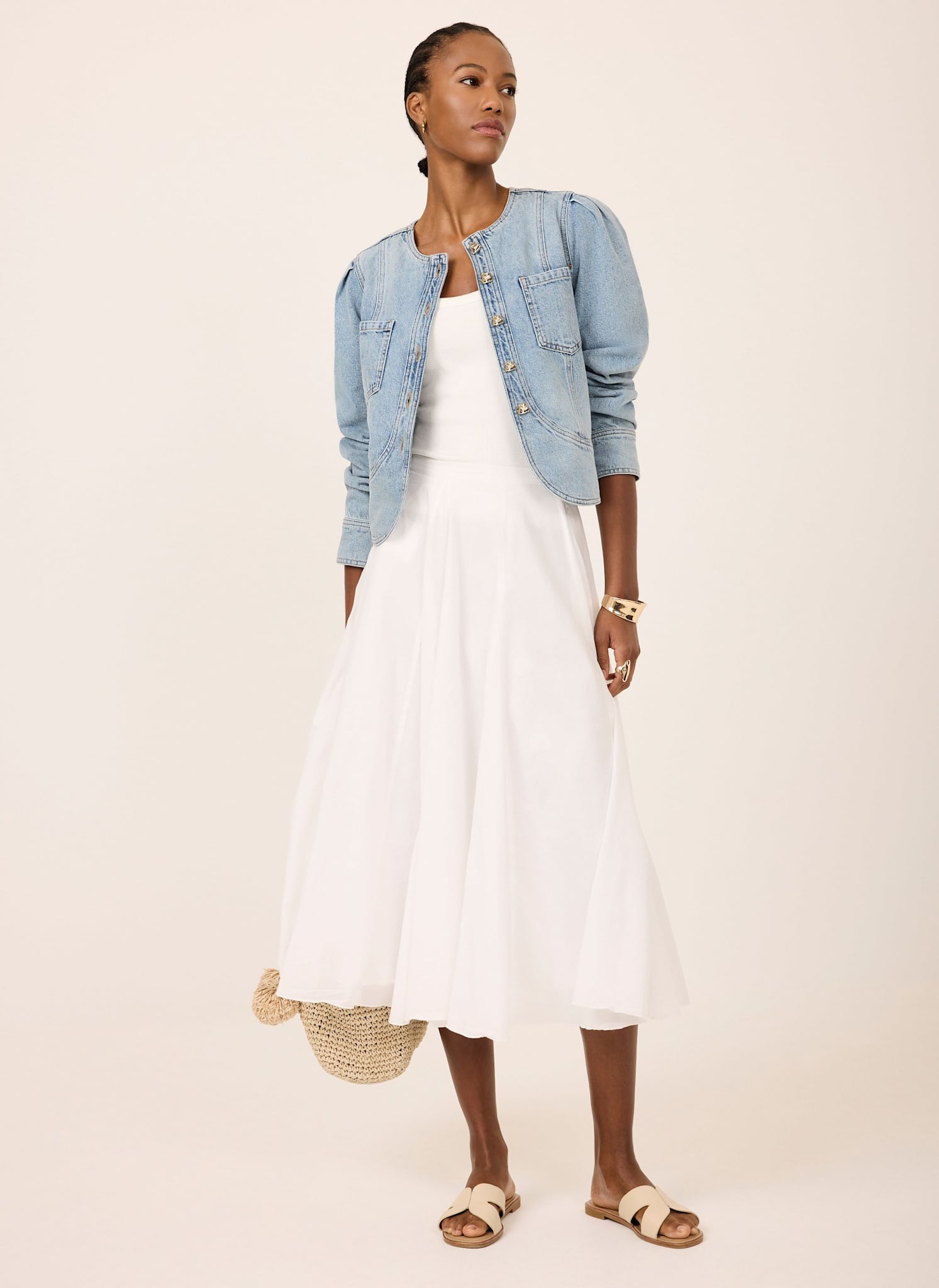 Light Indigo Collarless Denim Jacket