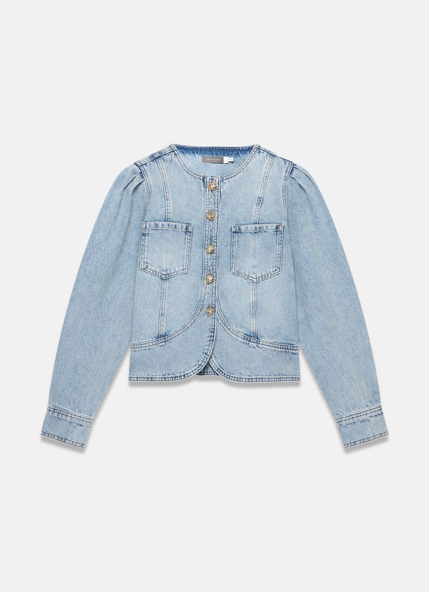 Light Indigo Collarless Denim Jacket