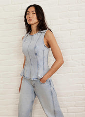 Light Indigo Denim Peplum Top