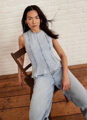 Light Indigo Denim Peplum Top