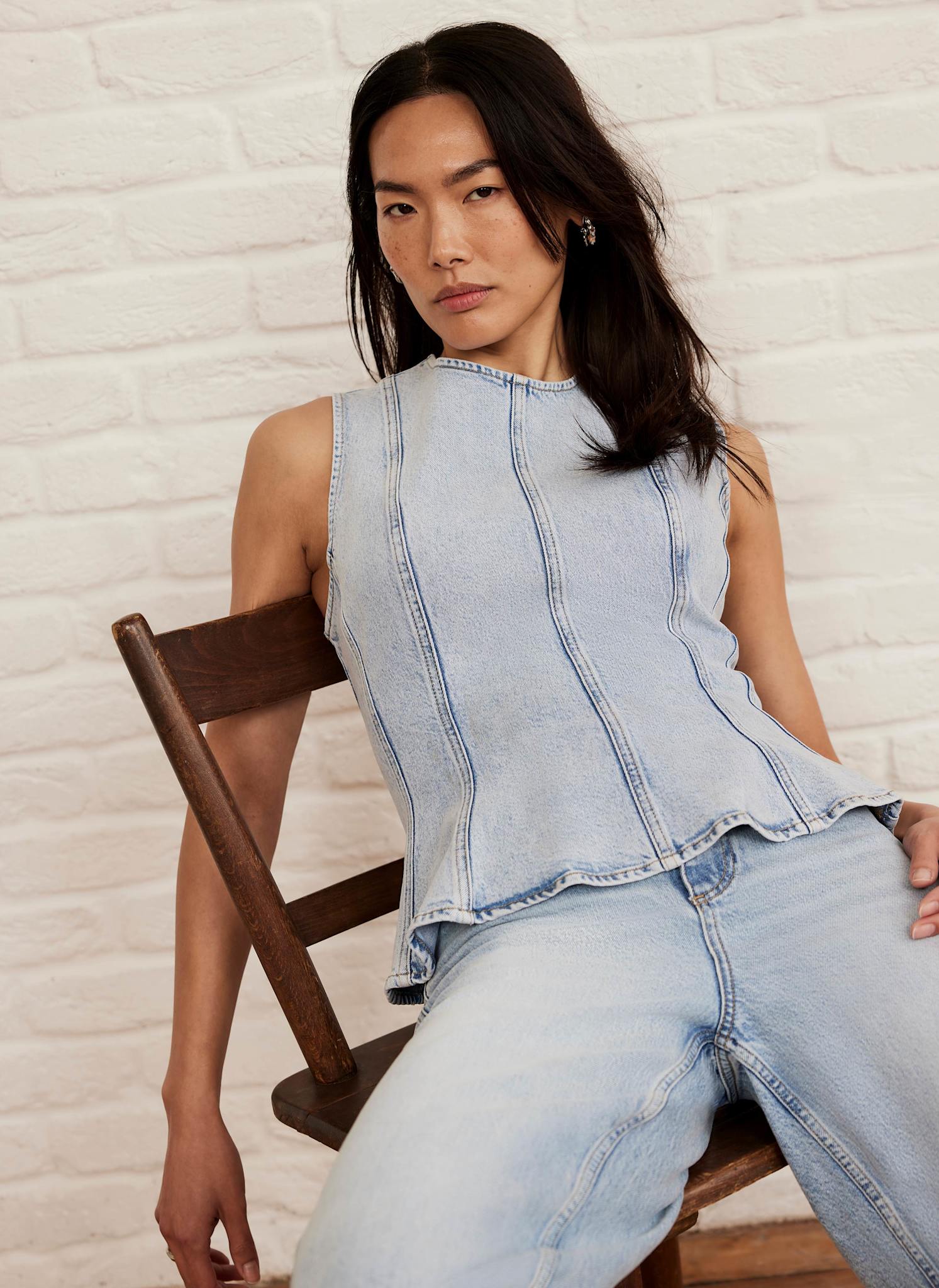 Light Indigo Denim Peplum Top