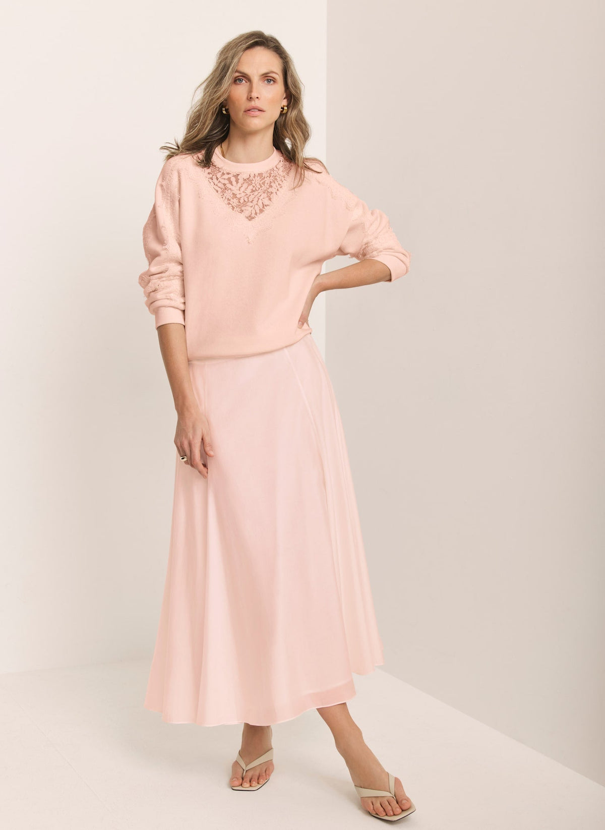 Pink A Line Midi Skirt