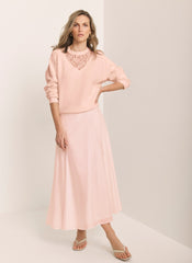 Pink A Line Midi Skirt