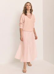 Pink A Line Midi Skirt
